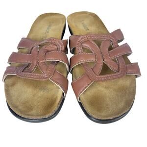 Naot Liv Brown Leather Comfort Slide Sandals Womens 10 EU 41 Made Israel Slip On